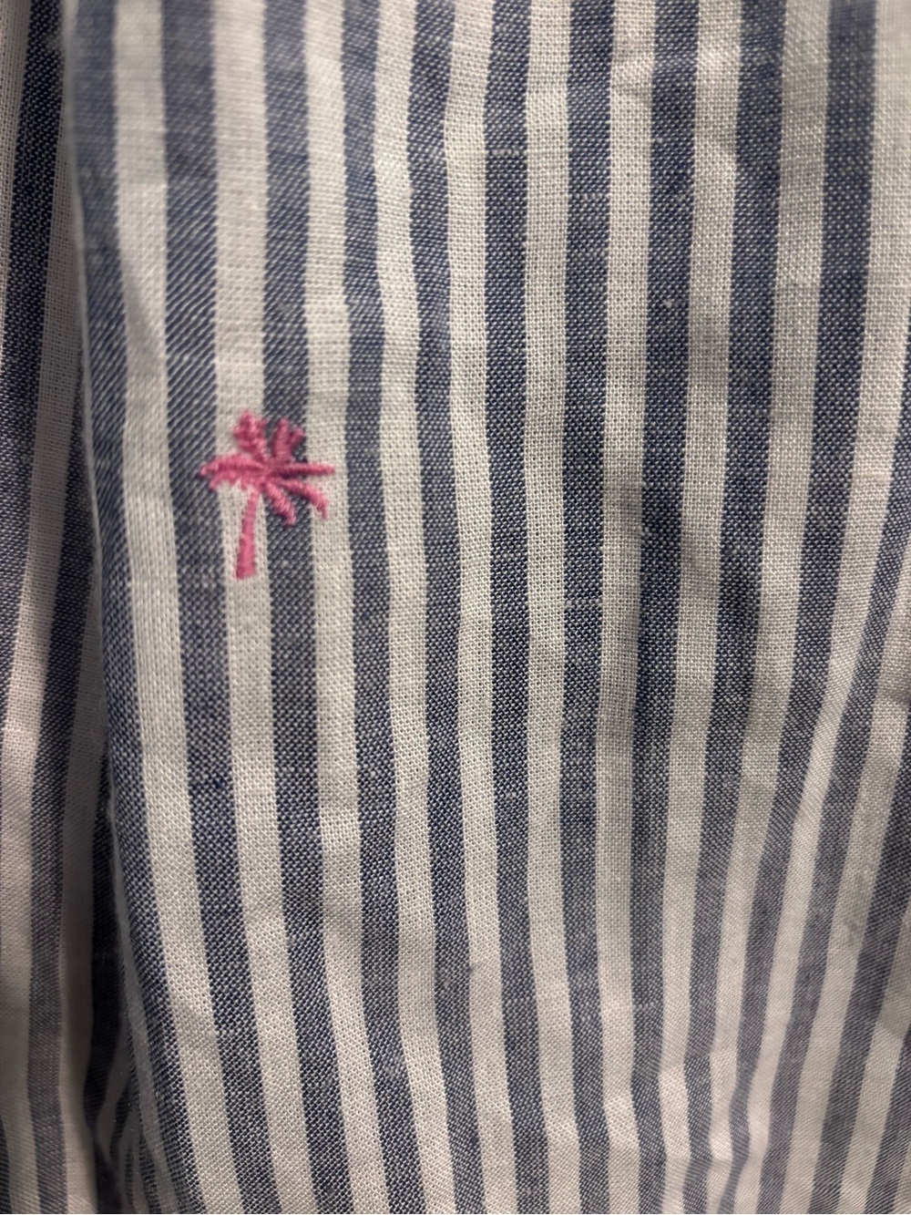 Beachlunchlounge Striped Blue Tie-Front Short Sleeve Shirt with Pink Embroidery - Picture 7 of 11